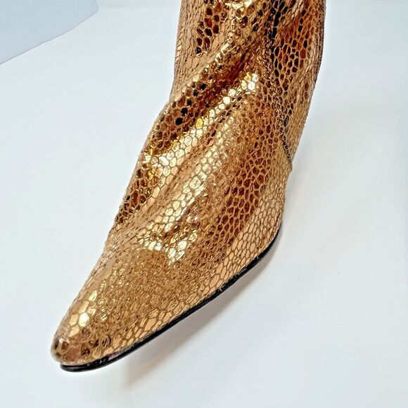 Spicy Gold Metallic Snakeskin Slouch Knee High Pointed Toe Heeled Boots 8.5 - Picture 5 of 13